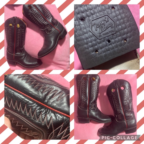 Size 5.5 Rare Vintage Black with red accented threading Tony Lama Cowboy boots - Picture 1 of 12
